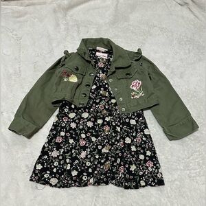 Little Lass Floral Dress with Jacket  Black Green | Toddler size 3T
